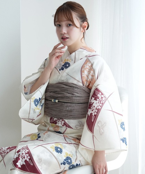 浴衣  綿麻 涼しげ上品糸菊 utatane utatane｜(W)浴衣3点セット 綿麻 涼しげ上品糸菊 | Rakuten