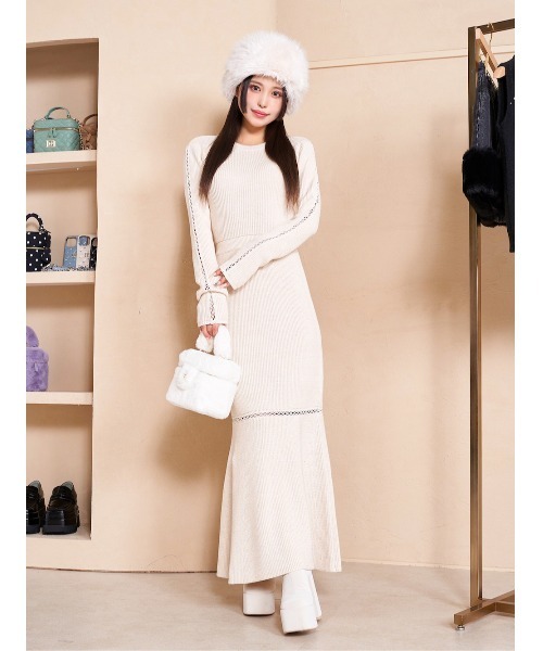 Darich フリルリボンニットロングワンピース