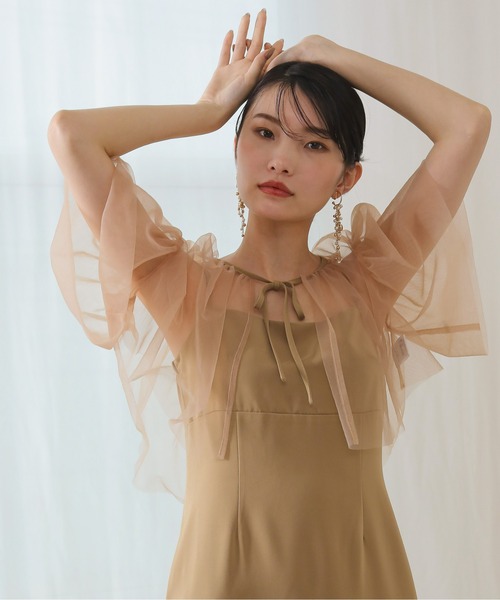 kana チュールボレロ ざっくりレース 3way フレア キャミワンピース L