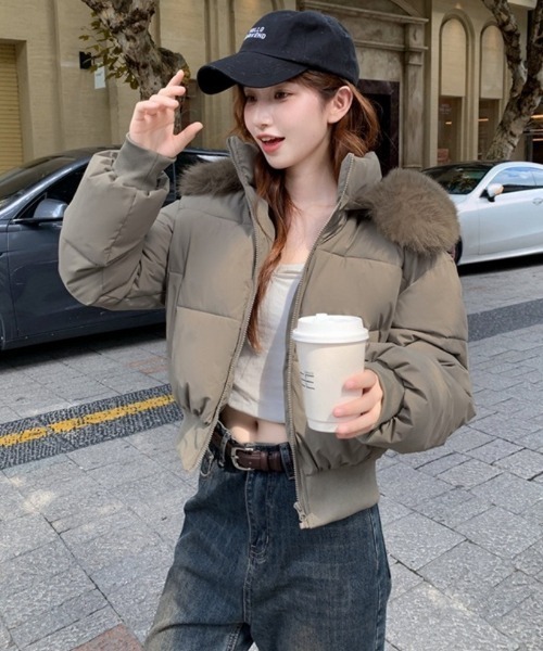 RITZY | ショート丈 フェイクファーフード付き スタンドカラー エコ