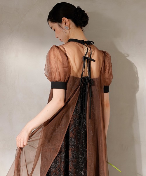 KANA | チュールバックデザインリボンワンピ ラメレースキャミワンピ 2