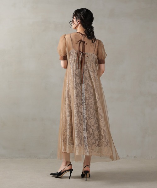 KANA | チュールバックデザインリボンワンピ ラメレースキャミワンピ 2