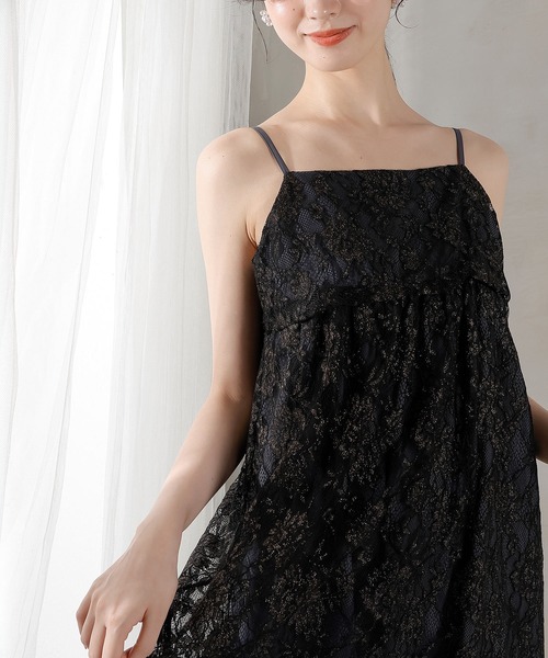 KANA | チュールバックデザインリボンワンピ ラメレースキャミワンピ 2