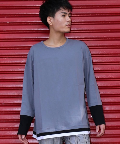 注目■CVTVLIST■大人気 レイヤード長袖Tシャツ 国内発 すぐ届く REVERTICAL | レイヤード風 バイカラー 長袖ロングTシャツ