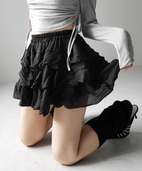 ME+EM SELECT | ※【 インパン裏地付 】3段クリンクルシアーフリル