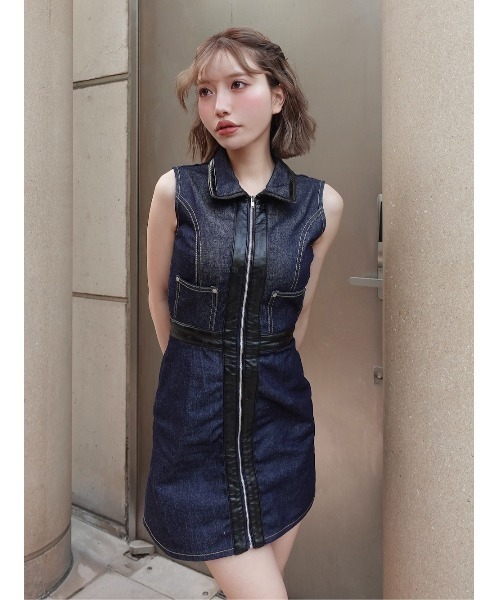 DARICH | レザーコンビノースリデニムミニワンピース - Buyee