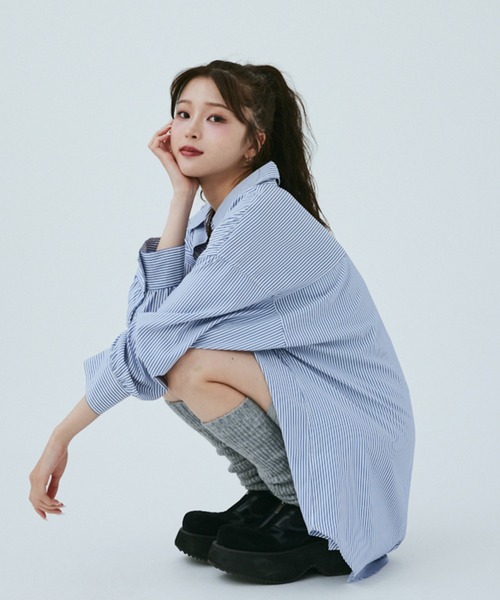 MIEL CRISHUNANT\r
ヴィンテージレザーライクビッグシルエットブルゾン MIEL CRISHUNANT | ストライプルーズシャツ - Buyee, an Online