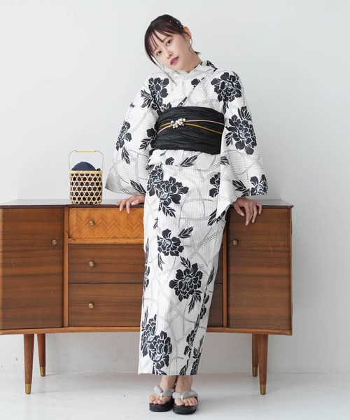 utatane 浴衣3点セット 綿麻 モノクロ点描麻の葉 UTATANE | 浴衣3点セット 綿麻 モノクロ点描麻の葉 - Buyee, an