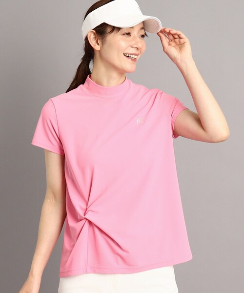 【UVカット/防透け】裾リボン モックネックプルオーバー　adabat セール】 ドットロゴデザイン 長袖モックネックプルオーバー