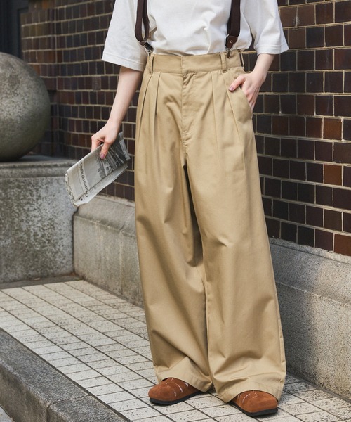 MONO-MART LADY'S | ハイウエストタックワイドストレートチノパンツ