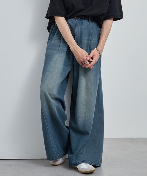 デニム・ジーパン [NEVY] louse vintage wide denim pants JOSE MOON ジーンズ デニム デニムパンツ WIDE DENIM PANTS with