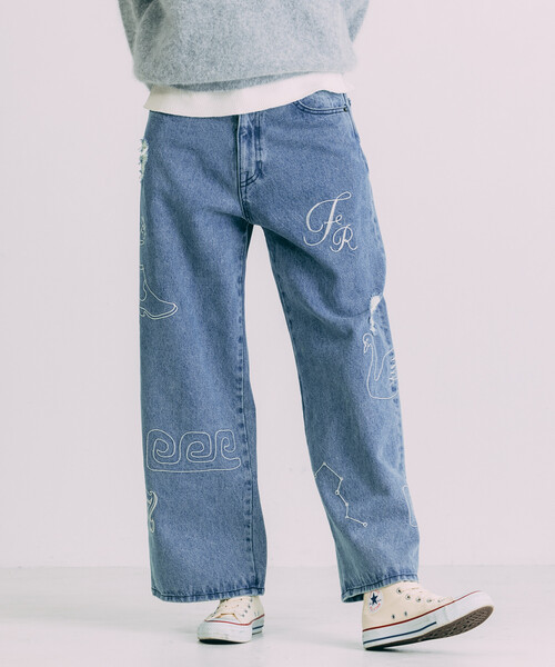 FREADA | Freada/フリーダ チェーンステッチ ワイドデニム - Buyee, an