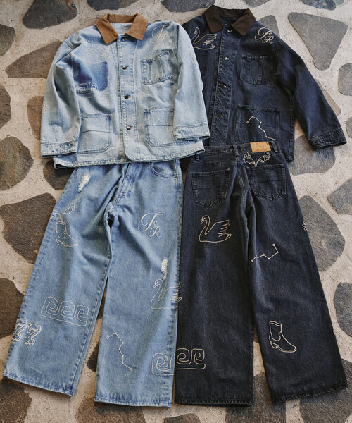 Freada フリーダ チェーンステッチ ワイドデニム セール】Freada/フリーダ チェーンステッチ ワイドデニム（デニム