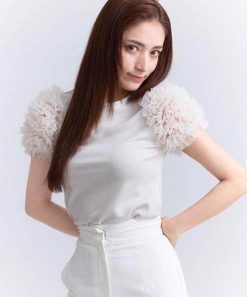 EIMY ISTOIRE | チュールショルダーカットトップス - Buyee, an