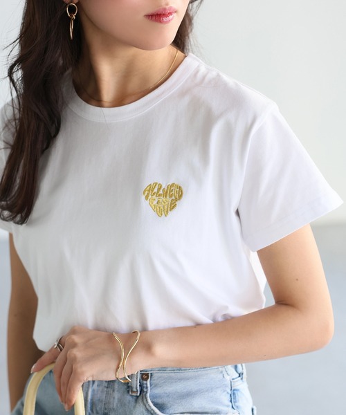 RIBERRY | ハートロゴラメ刺繍コンパクトTシャツ - Buyee, an Online