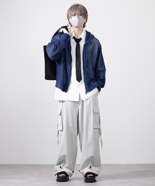 CLEL | 【CLEL】Watermark Knitting Mesh Zip Parka/透かし編み