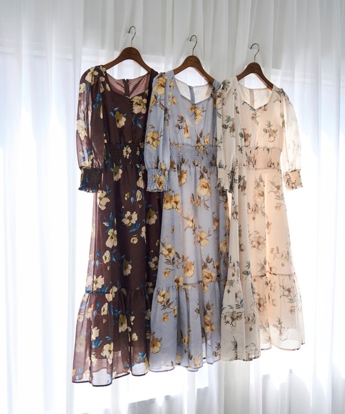 31 SONS DE MODE | 2025秋冬新作 Vネックギャザーフラワーワンピース