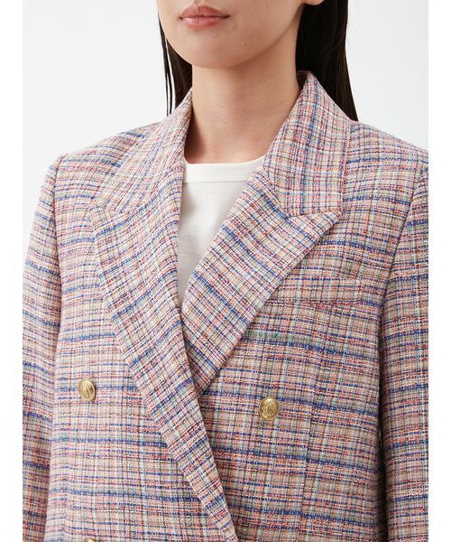 MILA OWEN | 金釦ダブルブレストツイードロングブレザー - Buyee, an