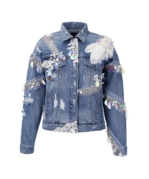 guess denim jacket with pearls