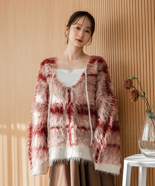 MIDEAL | check shaggy knit pullover / チェックシャギーニットプル 