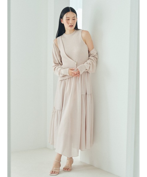 FRAY I.D | メタルブローチリブニットコンビフレアワンピース - Buyee