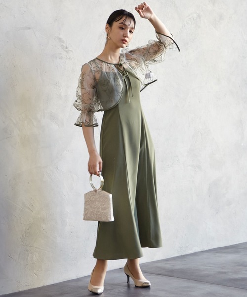 AIMER | 2WAY線画フラワー刺繍ボレロレイヤードパーティードレス 結婚