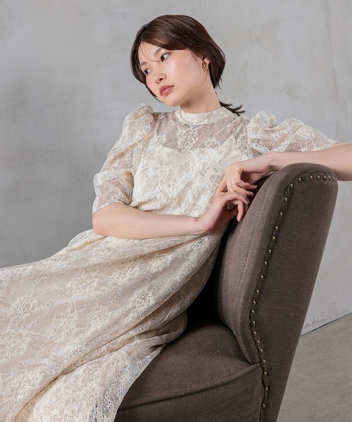 kana オケージョン結婚式パーティード レス Aラインワンピースレース KANA | 刺繍レースAラインワンピースドレス パーティー 結婚式