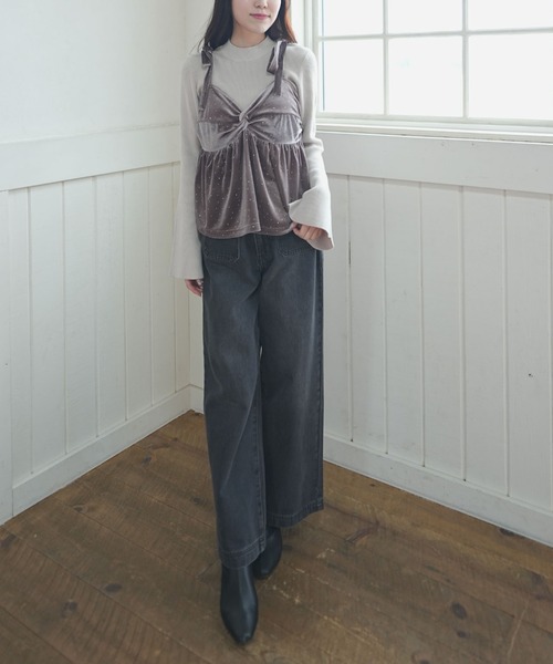 ARCHIVES | ラインストーンベロアビスチェ×フレアリブニットSET