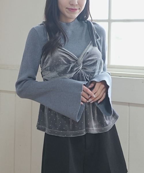 ARCHIVES | ラインストーンベロアビスチェ×フレアリブニットSET