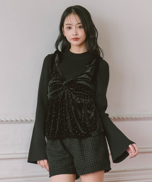 ARCHIVES | ラインストーンベロアビスチェ×フレアリブニットSET