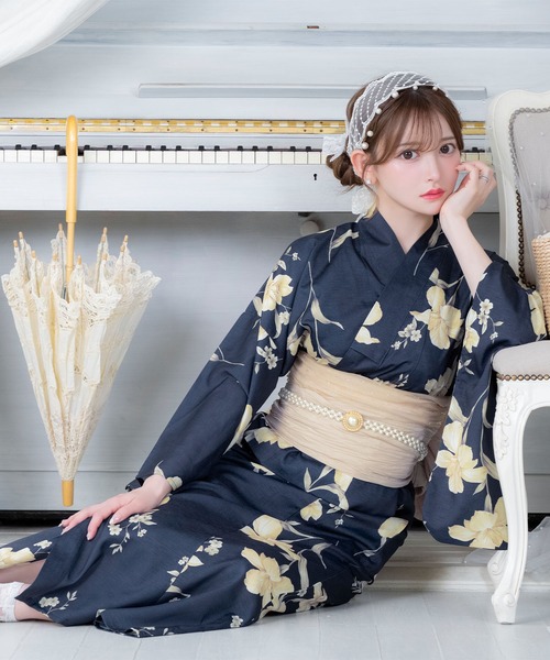 RETICA | 浴衣セット レディース 紺 青椿 ゆかた2点セット 浴衣 平帯