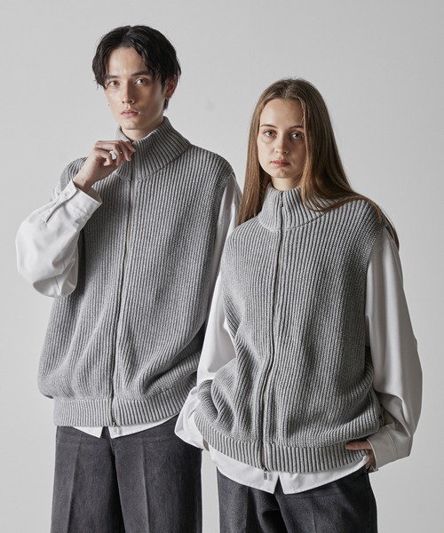 CLEL⁄ ベーシック⁄スプレー畦編みニットシャツカーディガン CLEL