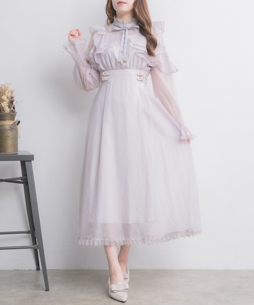 Leja ラッフルカラーロングワンピース Leja チャイナトップス付き