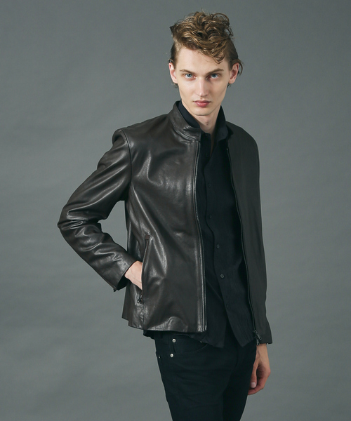 5351POUR LES HOMMES ピークドラペルレザーロングコート M（5351