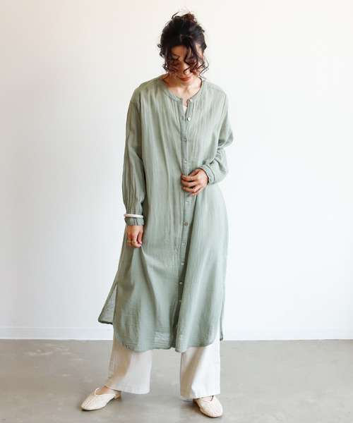 Auntie Rosa Holiday Holiday リネンブレンドガーゼバンドカラーワンピース Buyee Servis Onlajn Proksi Magazin V Zozotown
