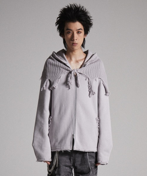 う*ん様 スウェットドッキングデザインダメージデニムジャケット　GRANCY GRANCY】Sweat Docking Design Damage Denim Jacket