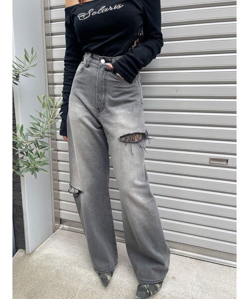 サイドカッティングワイドデニム セール】サイドカッティングデニム（デニムパンツ）｜one after