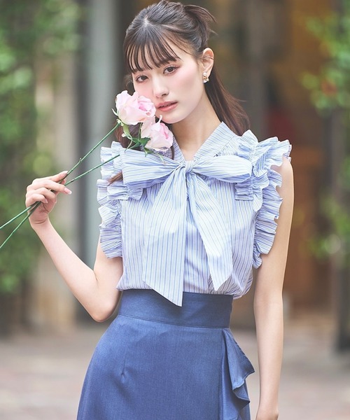 【新品未使用】SWINGLE リボンベルトアシメフレアパイピングスカート スウィングル SWINGLE リボンデコレーションフレアスカート