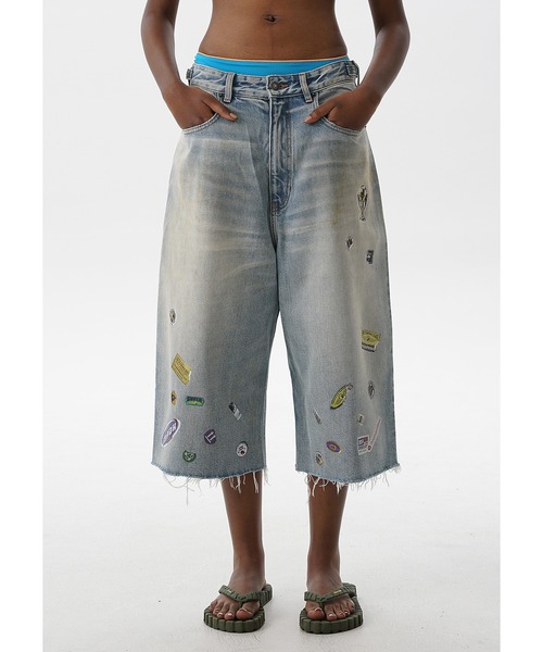 ワイドシルエット ハードダメージ デニムハーフパンツ 【MASONPRINCE