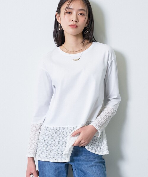 INDIVI | 【レイヤードにおすすめ】レース切り替えカットソー - Buyee