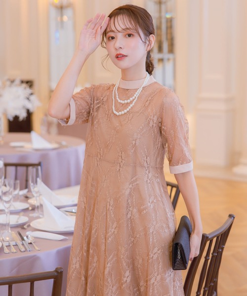 RETICA | パーティードレス Aライン 2連パールネックレス付き ミモレ丈