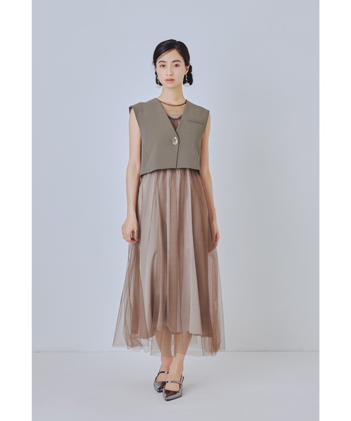 niana サーキュラースリーブフラワードレス ブラウン M-Short