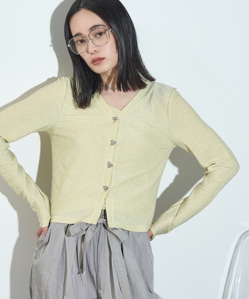 THE YON | 2WAYハートボタングリッターカーデトップス - Buyee, an
