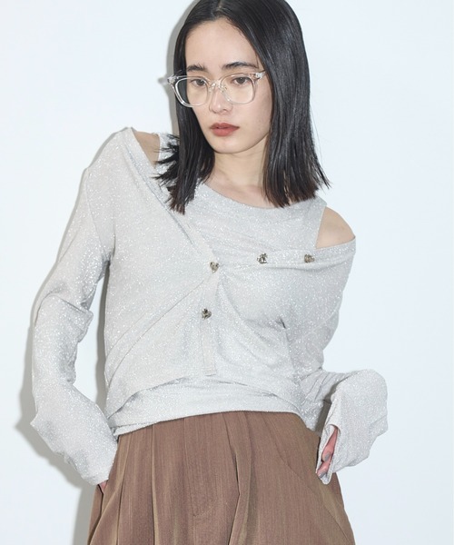 THE YON | 2WAYハートボタングリッターカーデトップス - Buyee, an