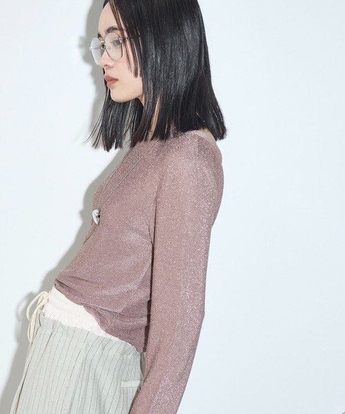 THE YON | 2WAYハートボタングリッターカーデトップス - Buyee, an