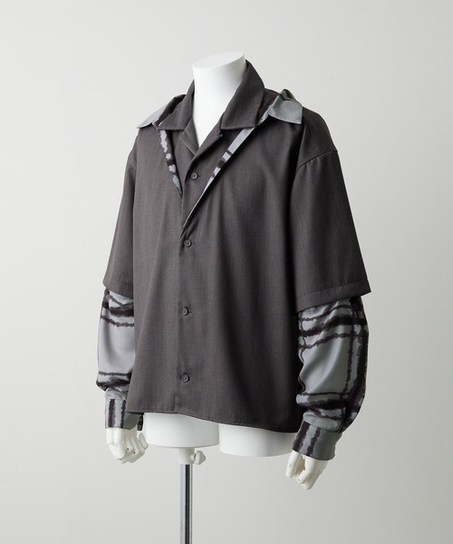 GRANCY レイヤード デザイン オープンカラー シャツ ブラック　L GRANCY シャツ 「GRANCY」Layered Design Open Collar Shirt