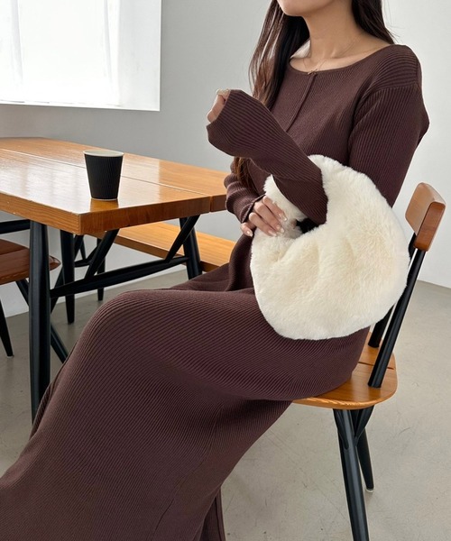   ニットワンピース 片畦フレアニットワンピース | NANO universe（ナノ・ユニバース