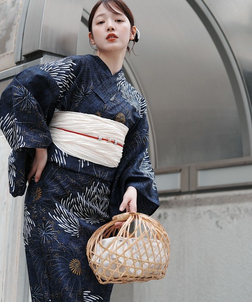 UTATANE | 浴衣3点セット 綿麻 紺色の麻の葉と鞠 - Buyee, an Online