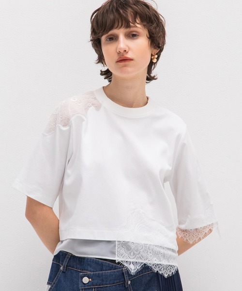 AULA AILA | クロップドレースコンビネーションTシャツ - Buyee, an 