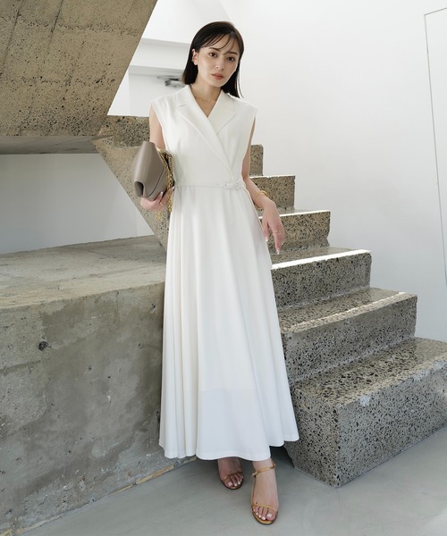 anuans ウエストタックカットフレアワンピースライトベージュM